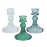 6-Pack Glass Taper Candlestick Holders Diamond Pattern Design Assorted Green - Reversible Crystal Pillar Votive Stands 4"