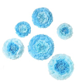 6 Multi Size Pack | Carnation Aqua Blue Dual Tone 3D Wall Flowers Giant Tissue Paper Flowers - 12",16",20"