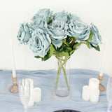 2 Bushes | 17inch Dusty Blue Premium Silk Jumbo Rose Flower Bouquet, Floral Arrangements