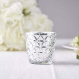 Metallic Silver Mercury Glass Votive Candle Holders, Tealight Candle Holders - Geometric Designs