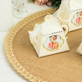 25 Pack 4inch Ivory Mini Teapot Favor Boxes, Tea Time Gift Box with Ribbon