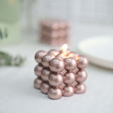 Metallic Rose Gold Bubble Cube Long Burning Paraffin Wax Candle Set, Unscented Pillar Candle Gift