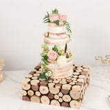 Natural Wooden Slices Square Display Box Pedestal Riser, Rustic Farmhouse Cake Dessert 14x14inch