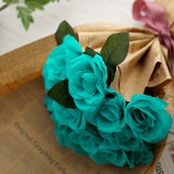 12inch Turquoise Artificial Velvet-Like Fabric Rose Flower Bouquet Bush