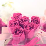 4 Pack | 24 Pcs Fuchsia Scented Rose Soap Heart Shaped Party Favors With Gift Boxes And Ribbon