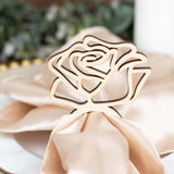 10 Pack | 4inch Natural Wood Laser Cut Rose Design Rustic Napkin Rings