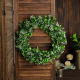 2 Pack | 22inch White/Green Artificial Lifelike Boxwood Fern Mix Spring Wreaths