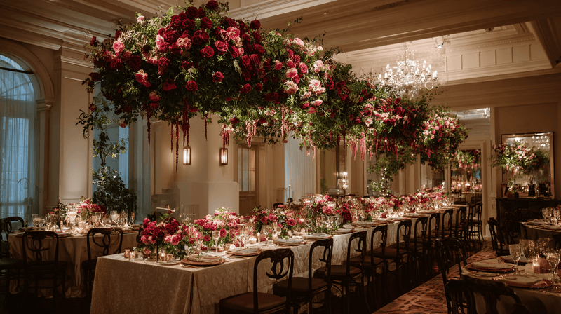 Hanging Burgundy Floral Installation