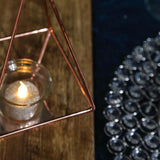 Blush / Rose Gold Pyramid Shaped Tealight Candle Holders, Open Frame Metal Geometric Flower Stand