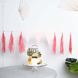 12 Pack | Pre-Tied Coral Tissue Paper Tassel Garland With String, Hanging Fringe Party Streamer Backdrop Decor