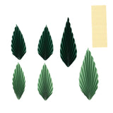 Set of 6 Mixed Green Leaves Hanging Paper Fans Backdrop Decor, Pre-Strung Foldable Tropical Palm