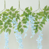 5 Pack 44inch Silk Hanging Wisteria Flower Garland Vines in Blue, Elaborated 3 Full Strands