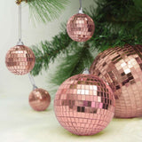 6inch Blush / Rose Gold Foam Disco Mirror Ball With Hanging Strings, Holiday Christmas Ornaments