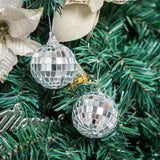 6 Pack | 2Inches Silver Foam Disco Mirror Ball With Hanging Strings, Holiday Christmas Ornaments