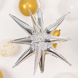 5 Pack Large Metallic Silver 14-Point Starburst Foil Balloons, 27" Fireworks Star