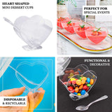 24 Pack | 2oz Mini Clear Disposable Heart-Shaped Pudding Snack Cups with Spoons