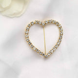 2inch Gold Diamond Heart Metal Chair Sash Bow Pin, Rhinestone Chair Wrap Band Buckle Brooch