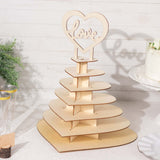 7-Tier Wooden Chocolate Display Stand Heart Shape Natural with "Love" Topper - DIY Dessert Table Tower Rack 16"