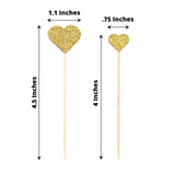 24 Pack | Gold Glitter Heart Shaped Cupcake Toppers, Party Cake Picks