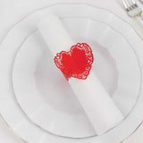 12 Pack Red Shimmery Laser Cut Heart Paper Napkin Holders Bands with Lace Pattern