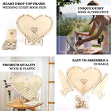 13inch Rustic Heart Drop Top Frame Wedding Guest Book Sign, Wooden Display Stand Alternative