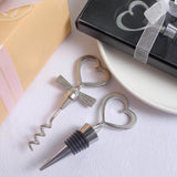 Silver Metal Heart Wine Bottle Opener / Cork Stopper Party Favors Set, Wedding Favor in Velvet Box