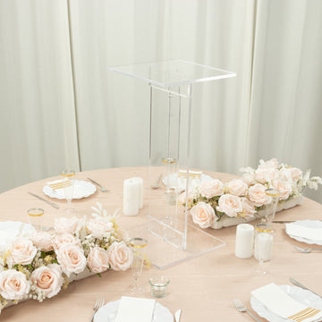 24" Heavy Duty Acrylic Flower Pedestal Stand with Square Bases, Clear Plexiglass Wedding Display Stand - 10mm Thick Plate
