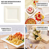 50 Pack | 10inch White Biodegradable Bagasse Square Party Plates, Disposable Sugarcane Dinner Plates