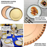 13Inch Heavy Duty Paper Charger Plates, Disposable Serving Tray Round With Scalloped Rims