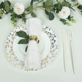 10 Pack White Round Plastic Party Plates with Gold Leaf Design, 