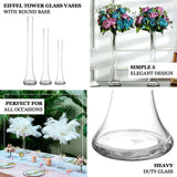 6 Pack Clear Heavy Duty Glass Eiffel Tower Vases with Round Base, 24inch Tall Skinny Flower Bud Vase