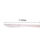 25 Pack 7inch Transparent Blush Glitter Classic Heavy Duty Disposable Knives, Sparkly Plastic