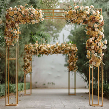 Heavy Duty Gold Metal 3D Rectangular Wedding Arch, 8ft Floral Balloon Frame Backdrop Stand