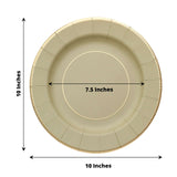 25 Pack | 10inch Khaki Gold Rim Sunray Disposable Dinner Plates