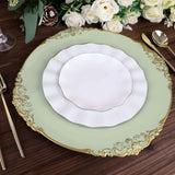 6 Pack | 13inch Sage Green Gold Embossed Baroque Round Charger Plates With Antique Design Rim