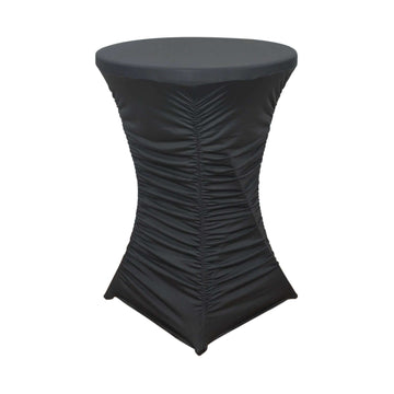 Heavy Duty Spandex 32" Fitted Round Cocktail Table Cover Black Ruched Pleated - Durable Stretch Design