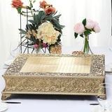 22inch Square Gold Embossed Cake Pedestal, Metal Cake Stand Cake Riser