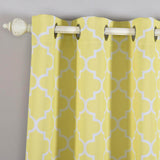 White/Yellow Lattice Room Darkening Blackout Curtain Panels With Grommet, Trellis Insulated Curtains