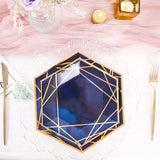 25 Pack | Navy/Gold 7inch Hexagon Dessert Appetizer Paper Plates, Geometric Disposable Party Plates