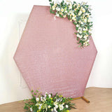 8ftx7ft Blush / Rose Gold Metallic Shimmer Tinsel Spandex Hexagon Backdrop, 2-Sided Wedding Arch