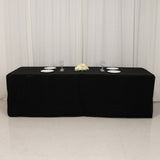 Fire Retardant Black Fitted Tablecloth 8ft Premium Polyester Rectangular Table Cover 96inch