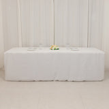 Fire Retardant White Fitted Tablecloth 8ft Premium Polyester Rectangular Table Cover 96inch