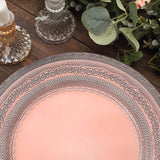 6 Pack | 13inch Blush Rose Gold Boho Lace Embossed Acrylic Plastic Charger Plates