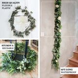 6ft | Frosted Green Artificial Eucalyptus & Boxwood Leaf Garland Vine