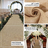 36" x 100ft All Natural Jute Burlap Aisle Runner