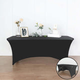 Black Open Back Stretch Spandex Rectangle Tablecloth 8ft Wrinkle Free Fitted Table Cover