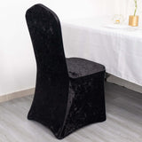 Black Crushed Velvet Spandex Stretch Wedding Chair Cover With Foot Pockets - 190 GSM