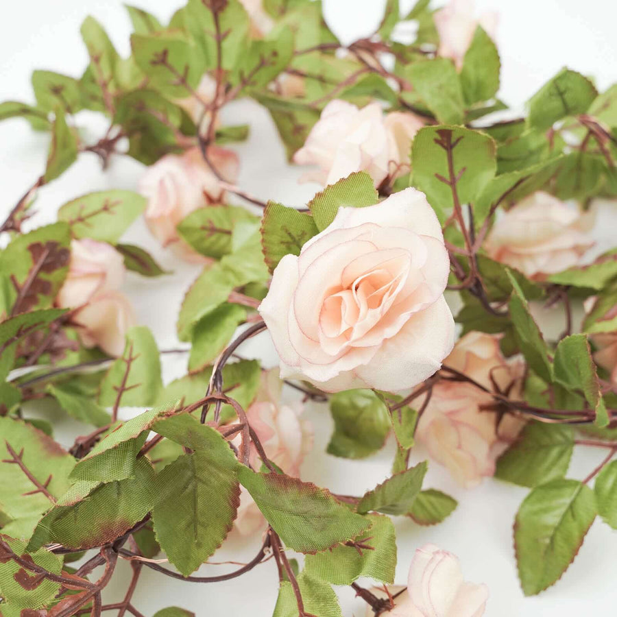 7ft 20 LED Blush Silk Rose Flower Garland Vine String Lights, Warm White Battery Operated