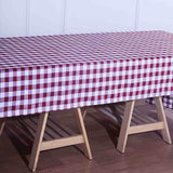 60"x126" White Burgundy Buffalo Plaid Rectangle Tablecloth, Checkered Polyester Tablecloth