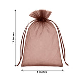 Brown organza gift bag, 7x5 inches, with drawstring closure.